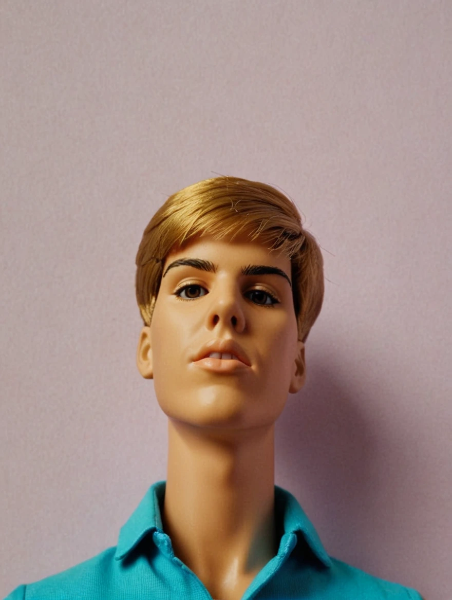 classic Ken doll, solid color background