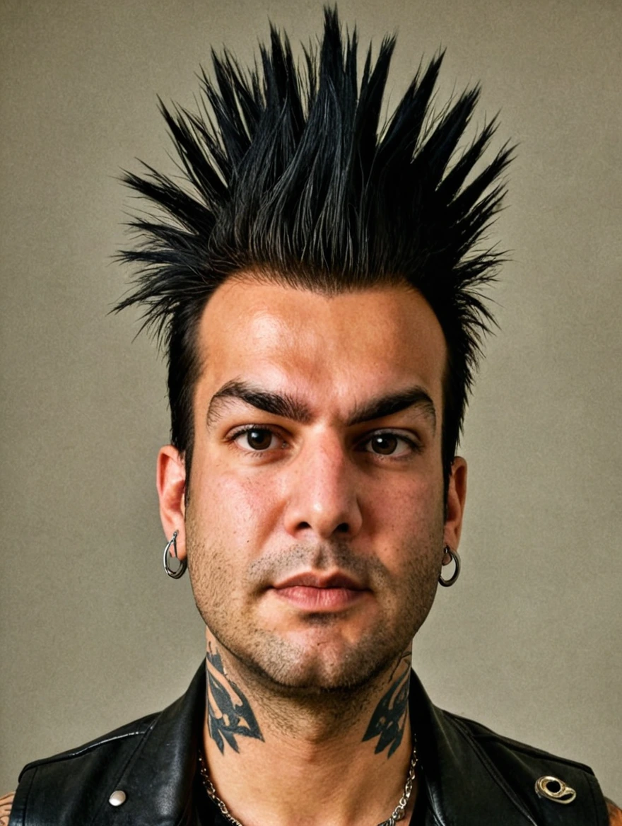 A male punk rocker with tattoos & a mohawk