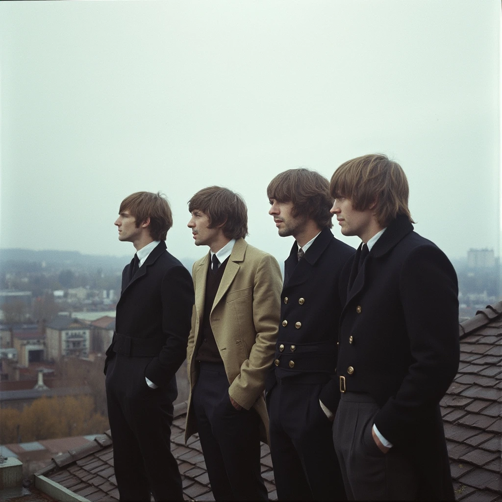 band on roof named The Beatles. documentary film still