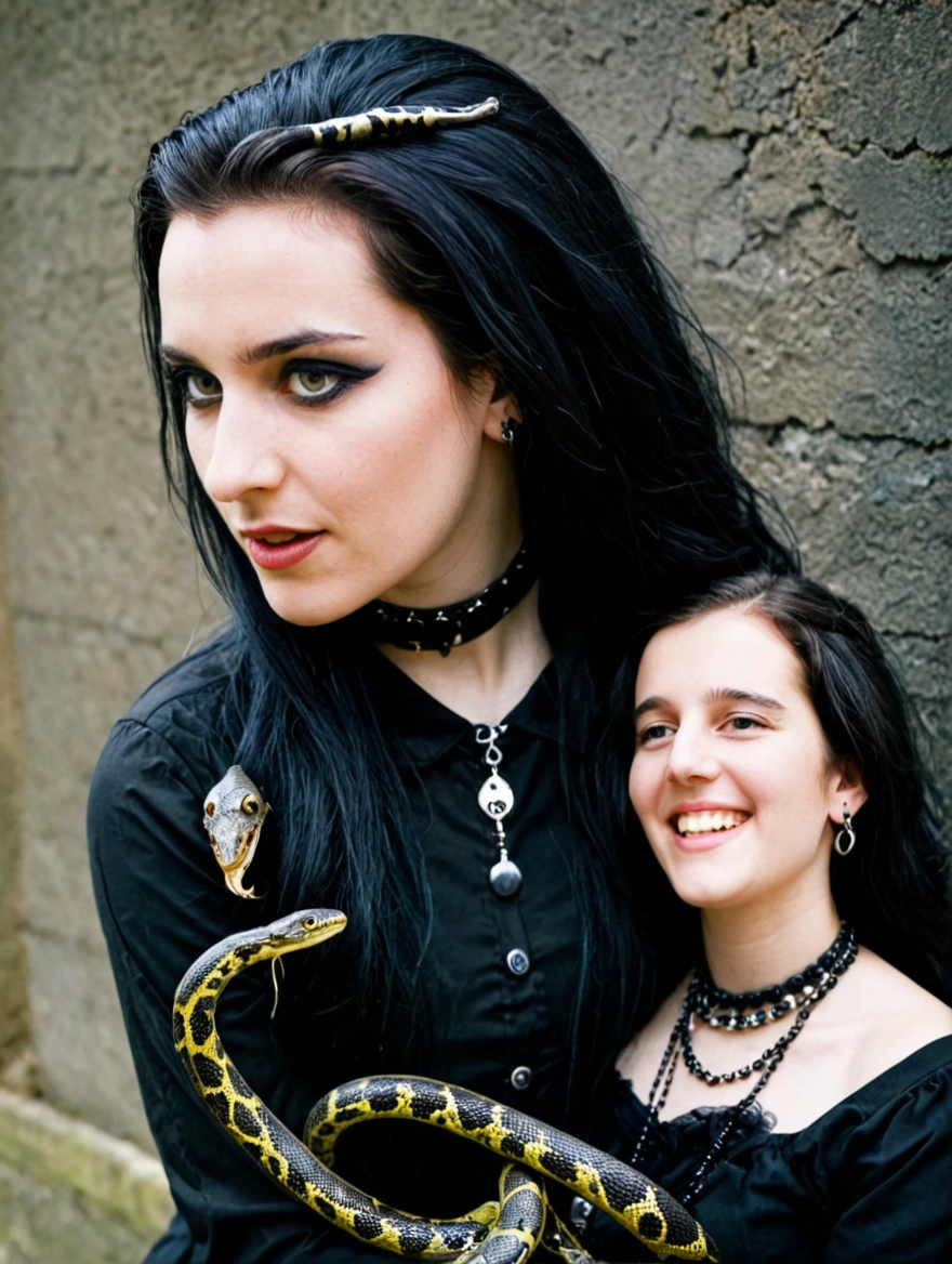 A female goth with piercings and a pet snake