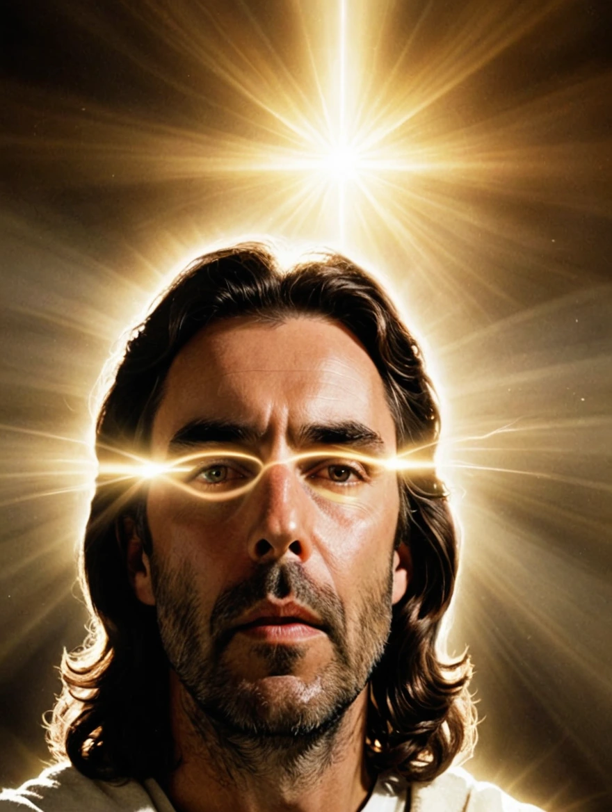 jesus with god beams flashing around head