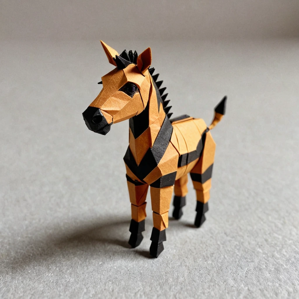 Brown and black origami miniature zebra