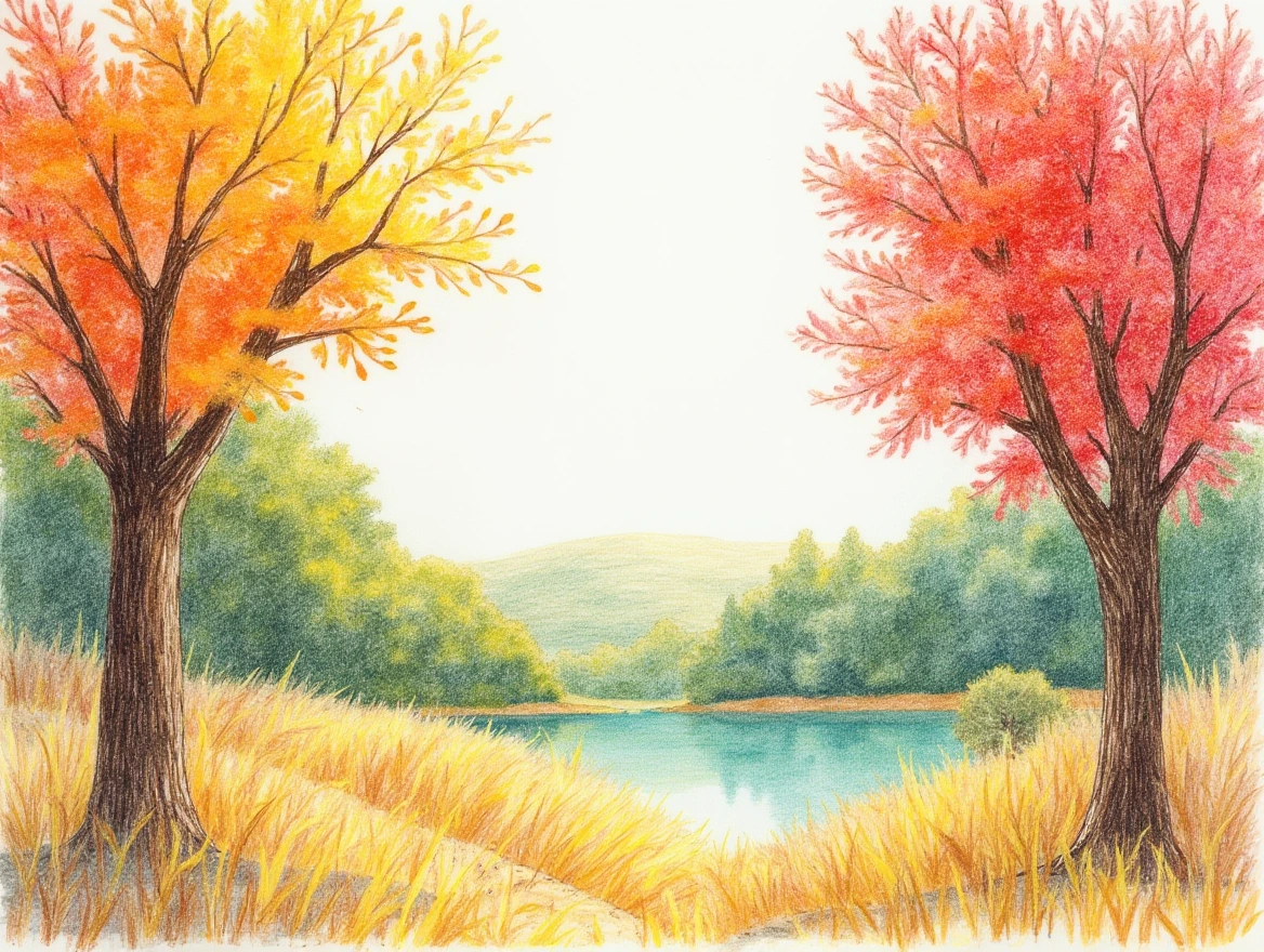 A crayon drawing of a nice fall scene