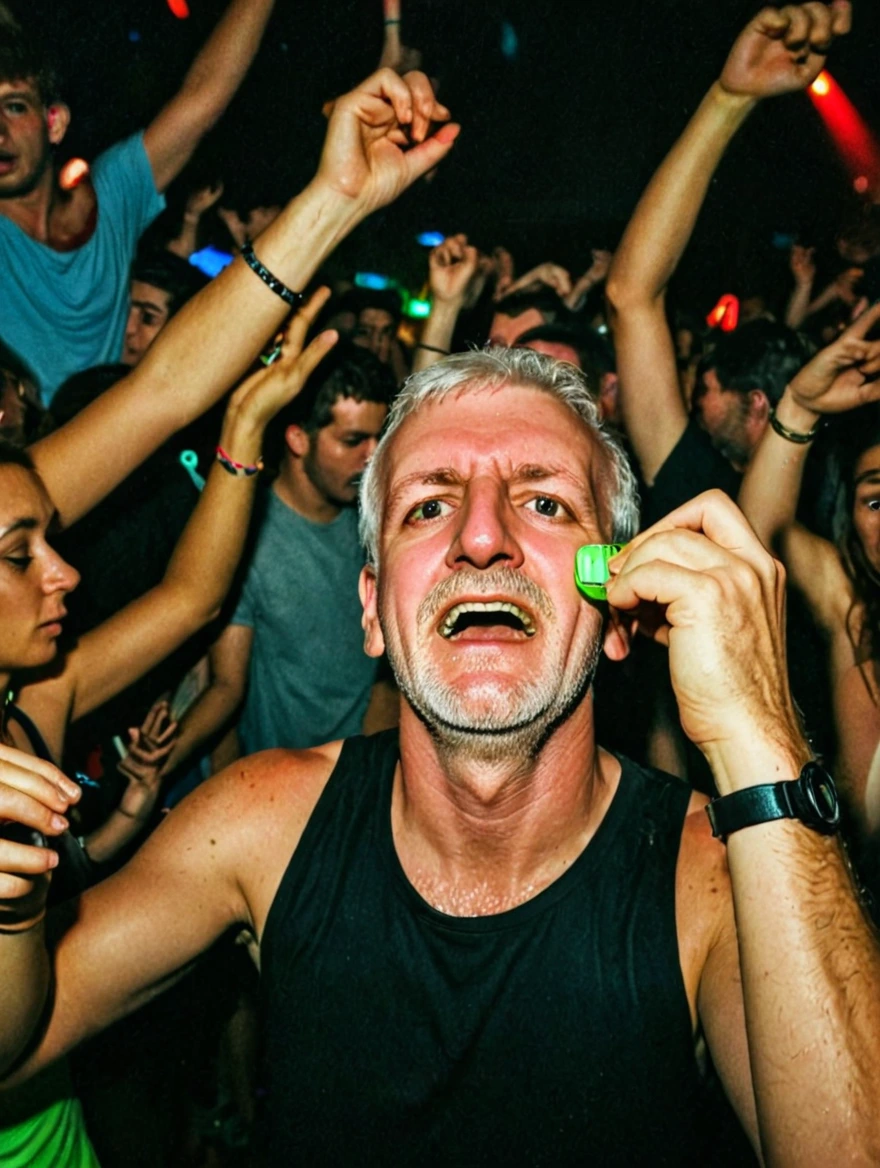 iPhone photo at a rave at 2am looking sweaty and tired