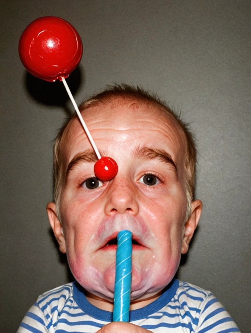 A baby holding a giant lolipop