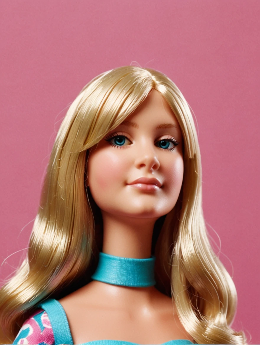 classic Barbie doll, solid color background