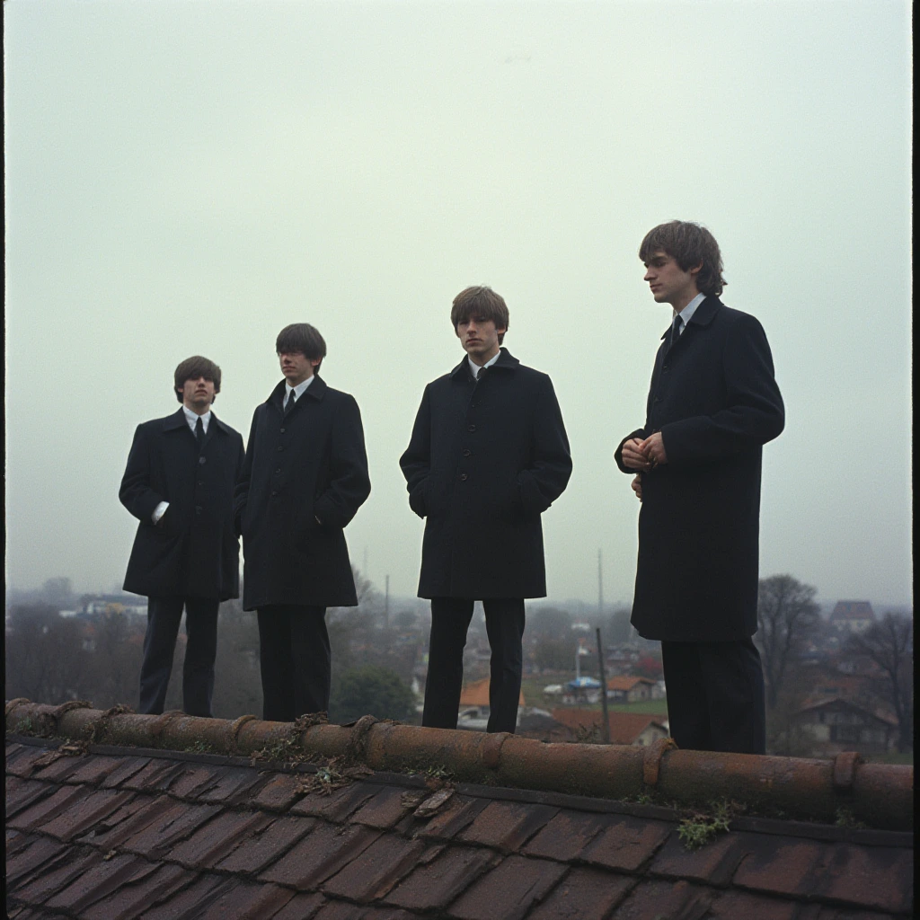 band on roof named The Beatles. documentary film still