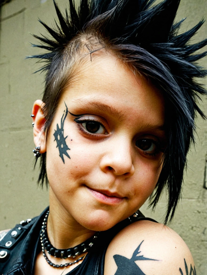 A female punk rocker with tattoos & a mohawk