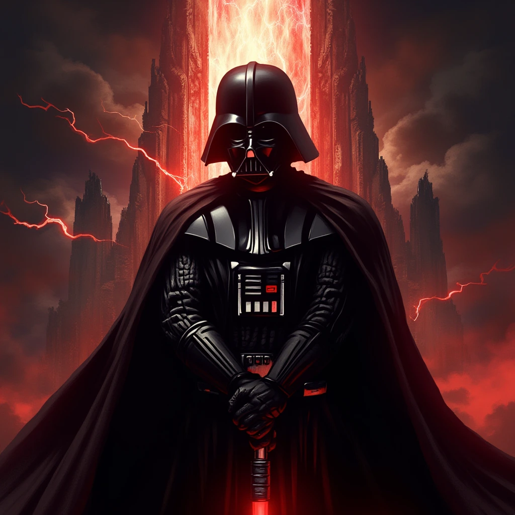 A closeup shot of darth vader facing the viewer…