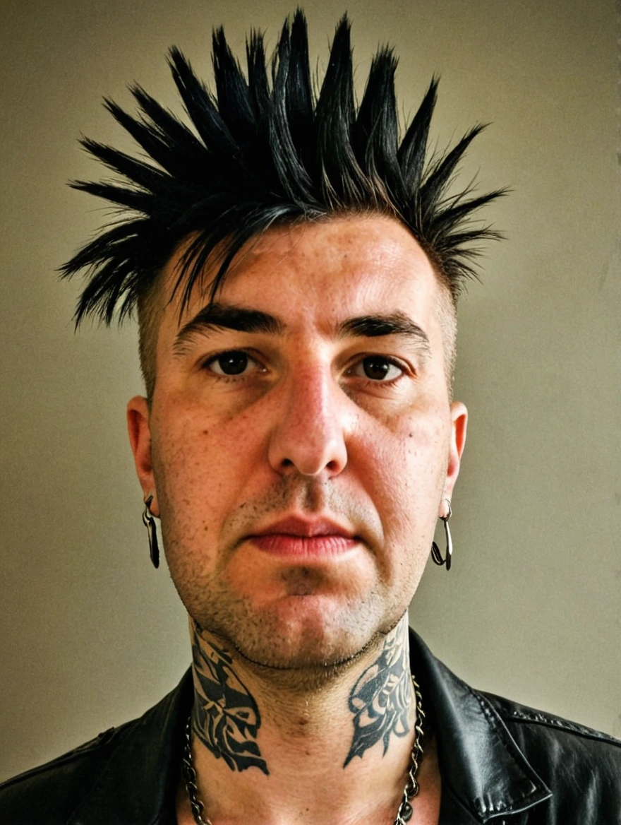 A male punk rocker with tattoos & a mohawk