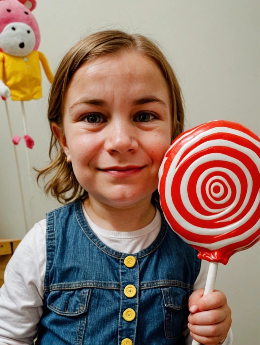 A baby holding a giant lolipop