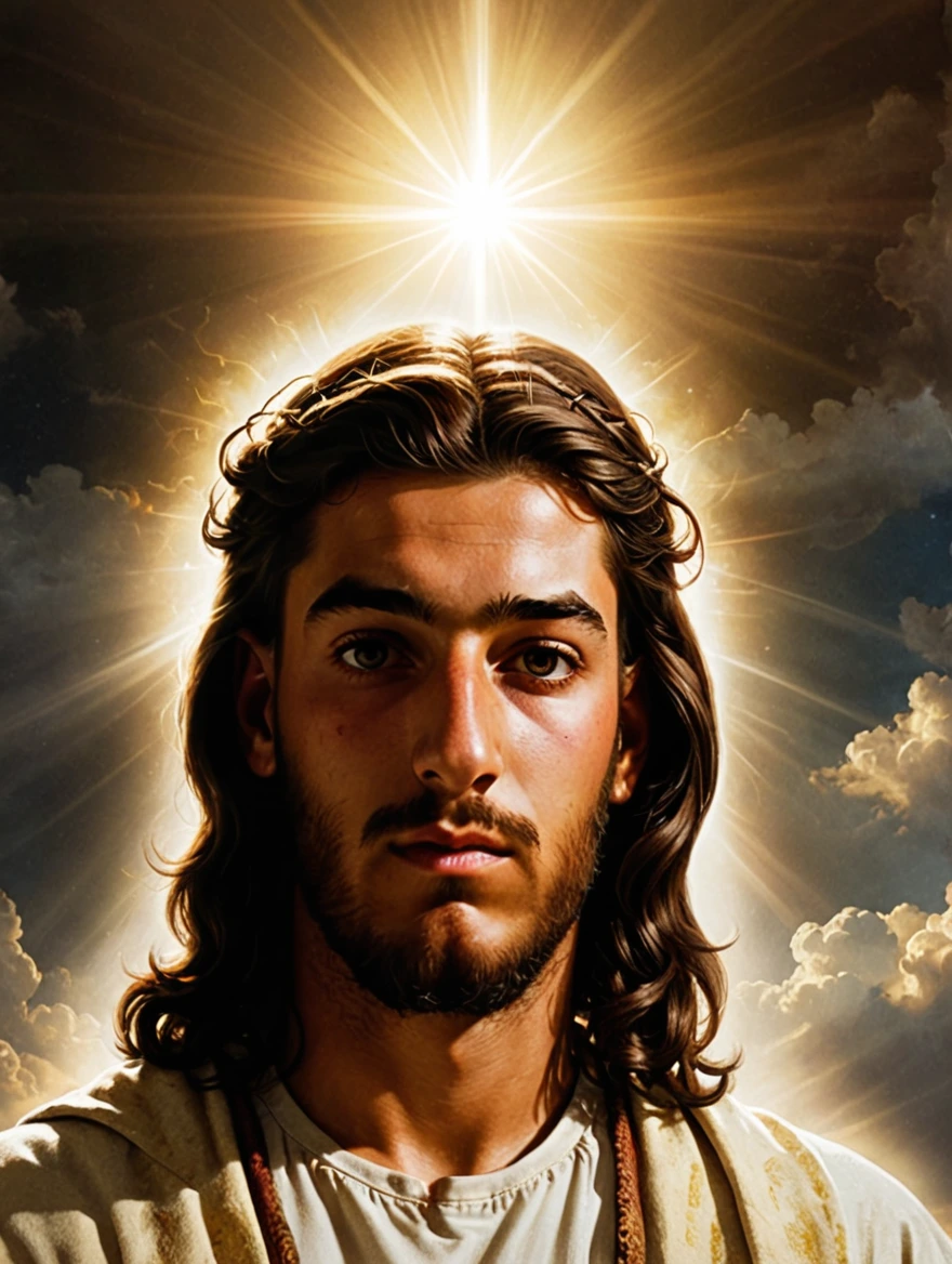 jesus with god beams flashing around head