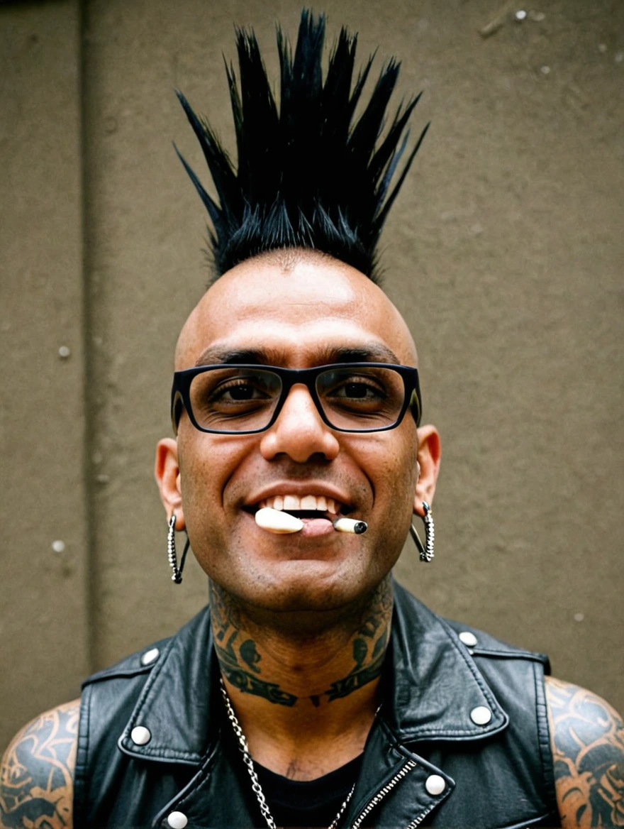 A male punk rocker with tattoos & a mohawk