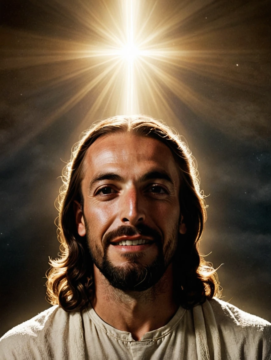 jesus with god beams flashing around head