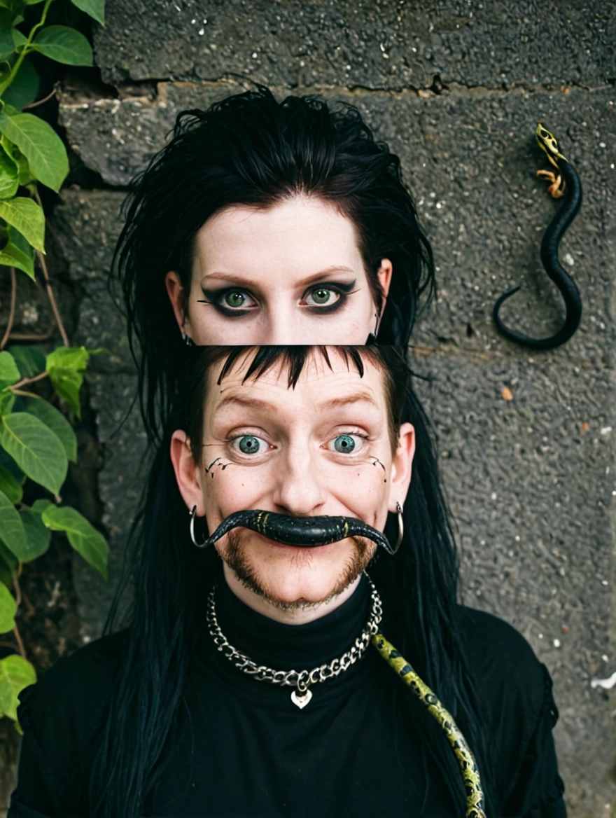 A female goth with piercings and a pet snake