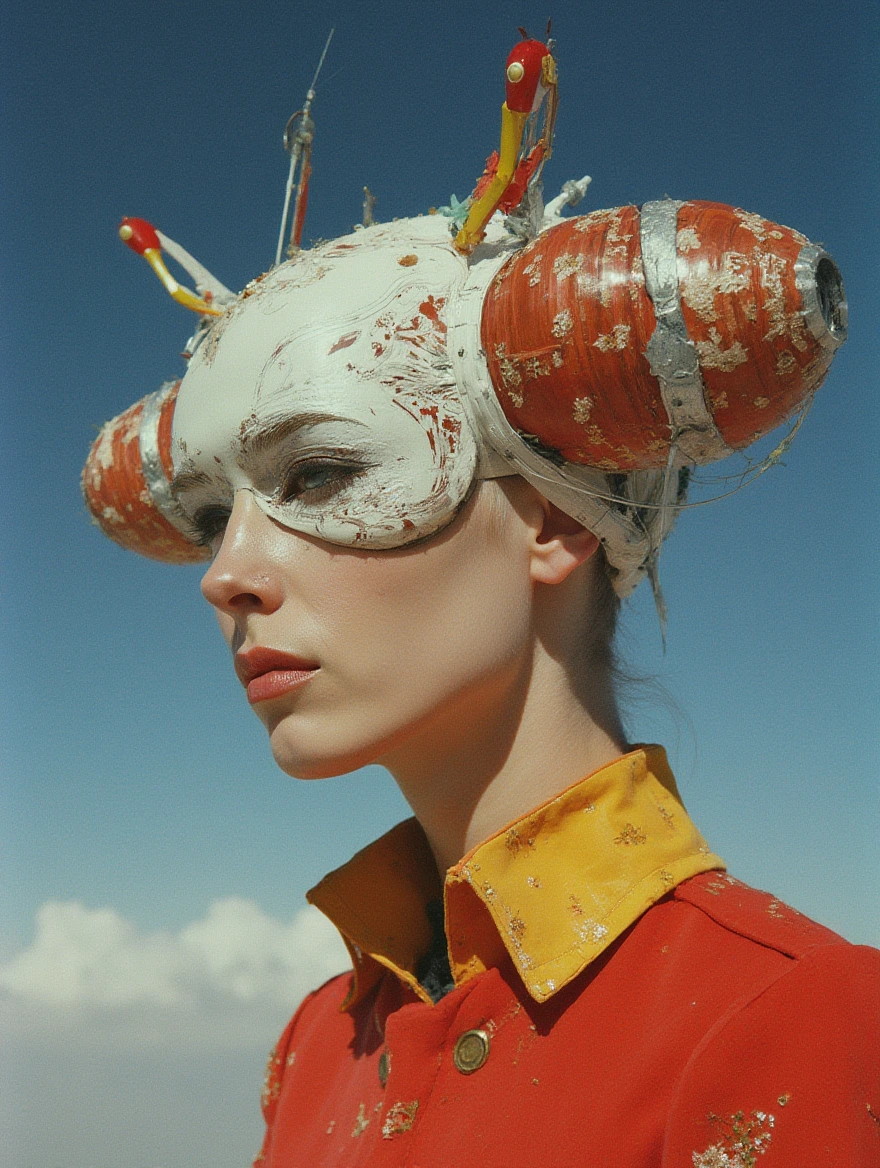 portrait shot of the starship USS Enterprise , Surreal Fashion lomochrome by Maurizio Cattelan, Asger Carlsen, minimalist collages, colorful realism, art nouveau inspiration, puffy shapes, otherworldly visions, precarious balance, baseline, doppler shift