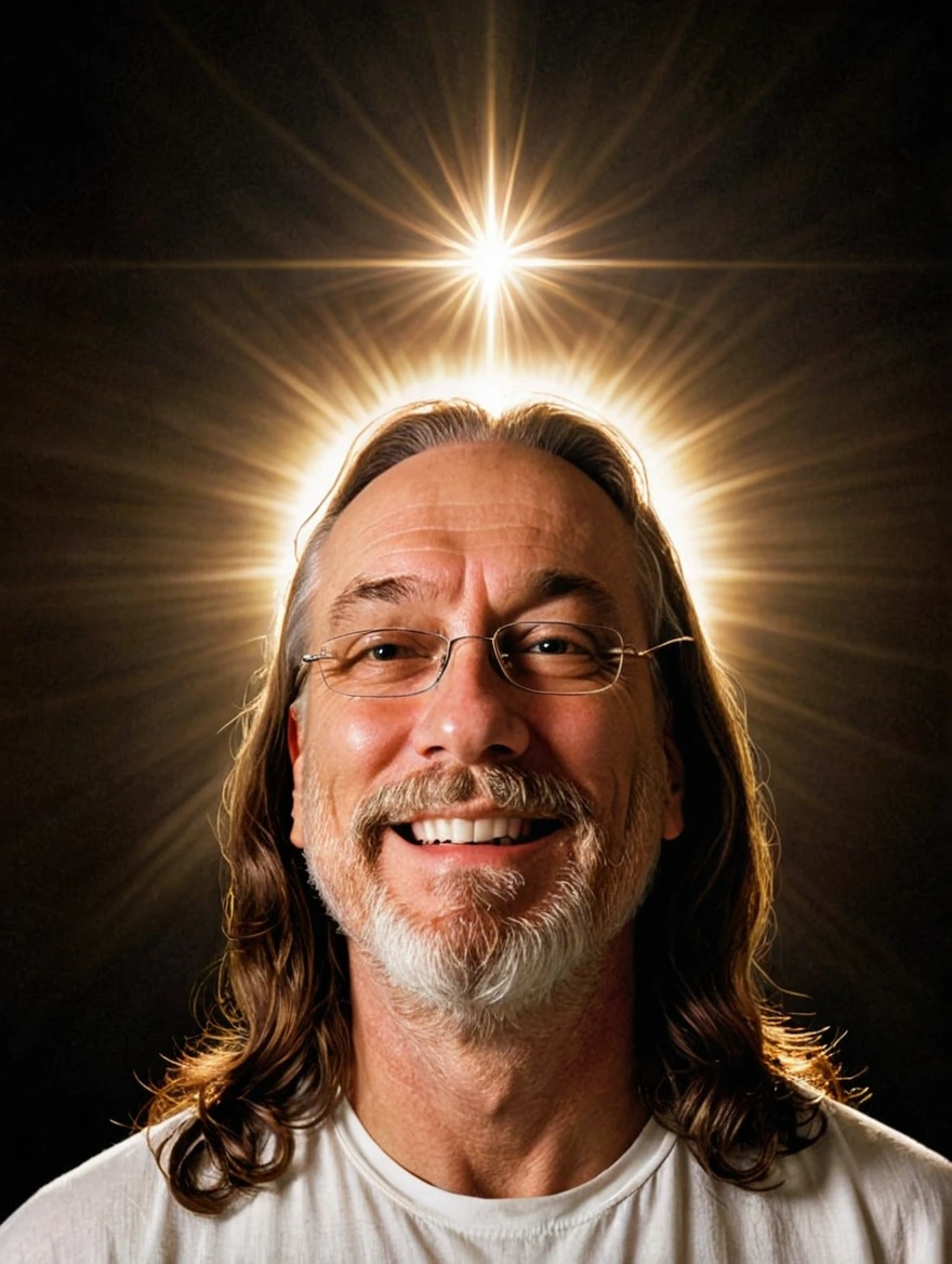 jesus with god beams flashing around head