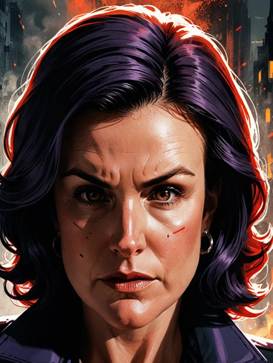 a female evil villian in style of comic book art