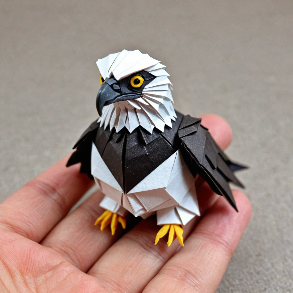 Brown and black and white origami miniature eagle