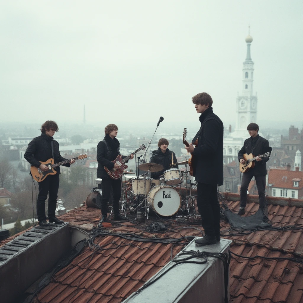 band on roof named The Beatles.