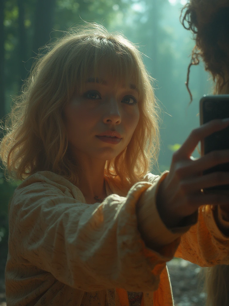 Blonde chinese woman photobombed by a stranger things monster while taking a selfie