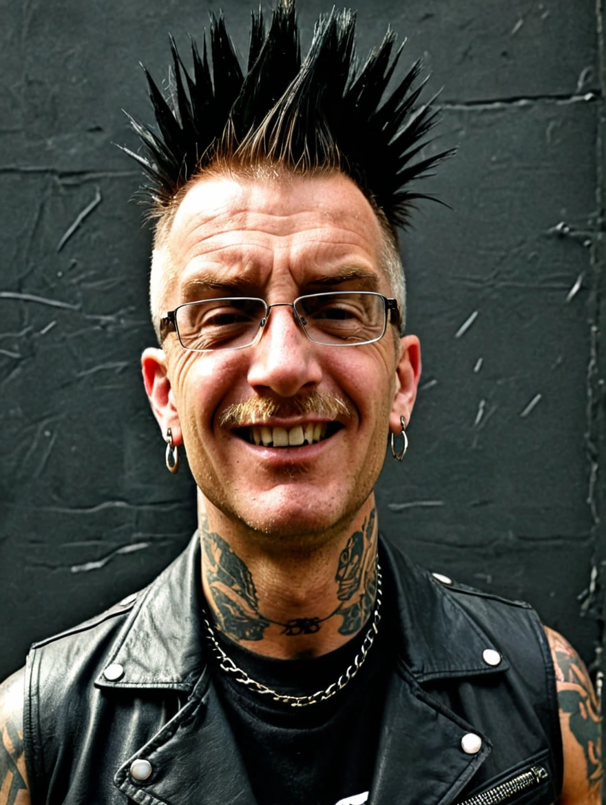 A male punk rocker with tattoos & a mohawk