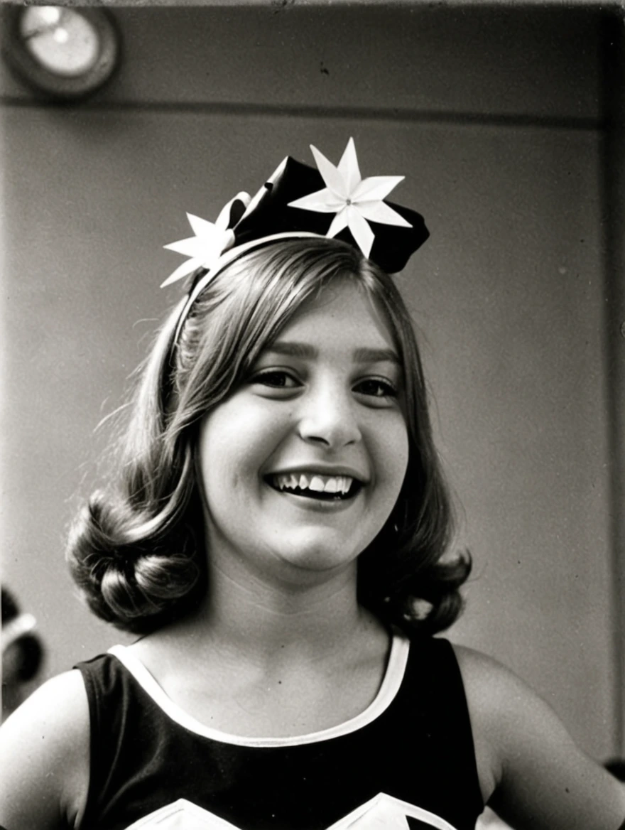 A female doo-wop cheerleader from the 1950s