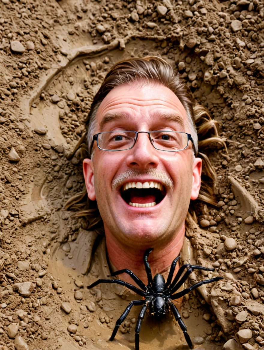 sinking in quicksand with large spiders crawling