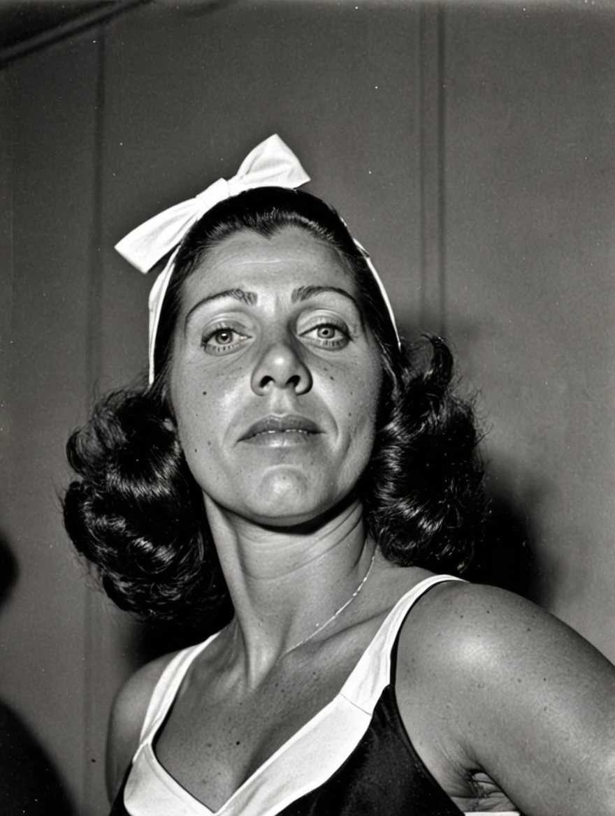 A female doo-wop cheerleader from the 1950s