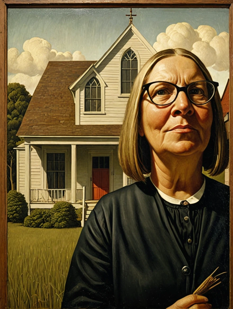 female in American Gothic by Grant Wood