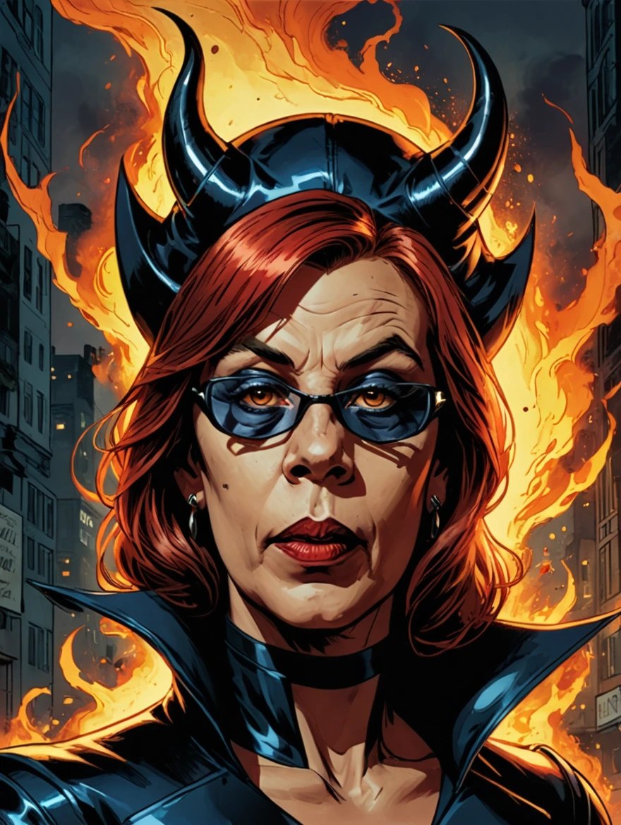 a female evil villian in style of comic book art