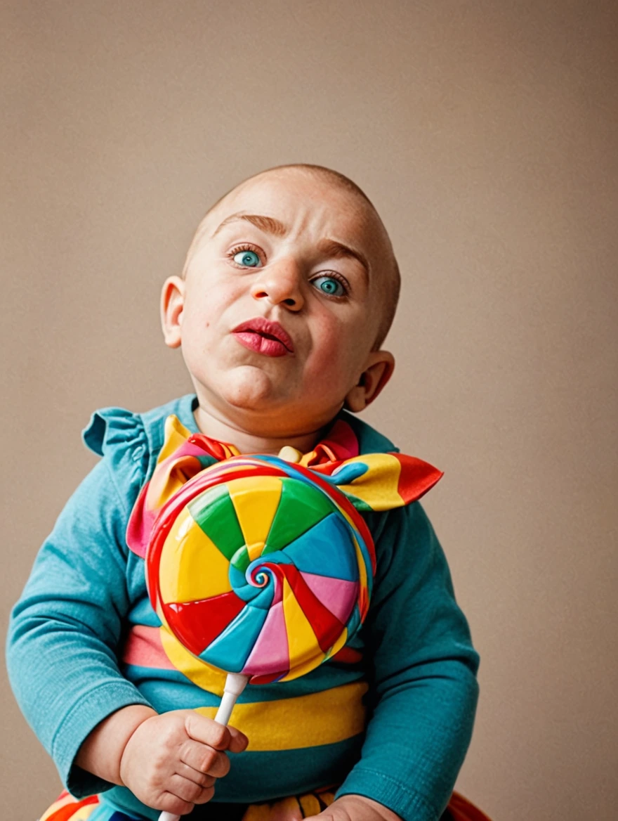 A baby holding a giant lolipop