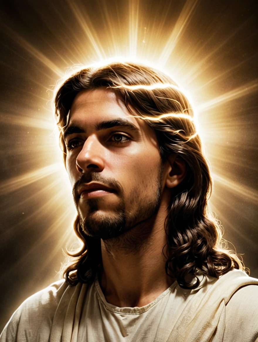 jesus with god beams flashing around head