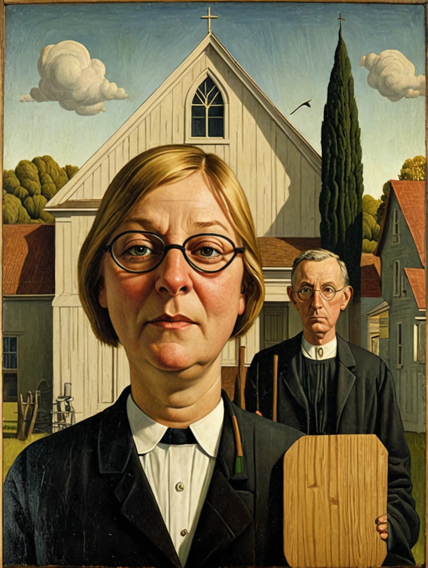 female in American Gothic by Grant Wood