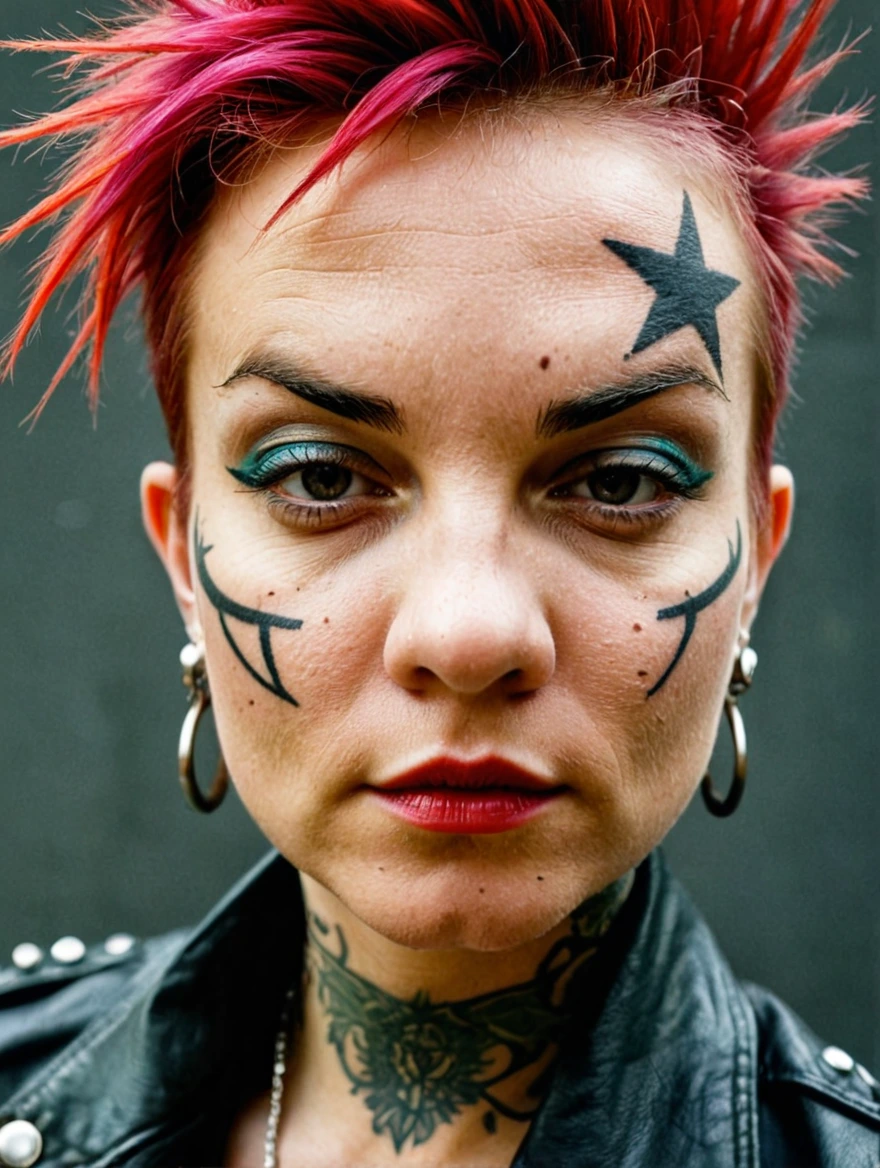 A female punk rocker with tattoos & a mohawk