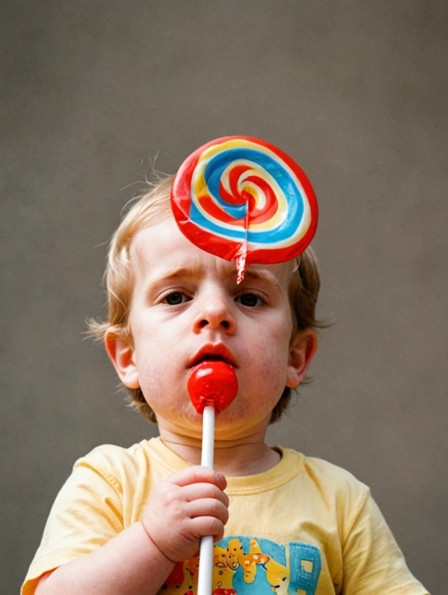 A baby holding a giant lolipop