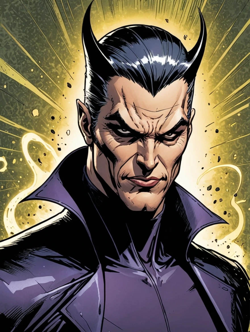 a male evil villain in style of comic book art