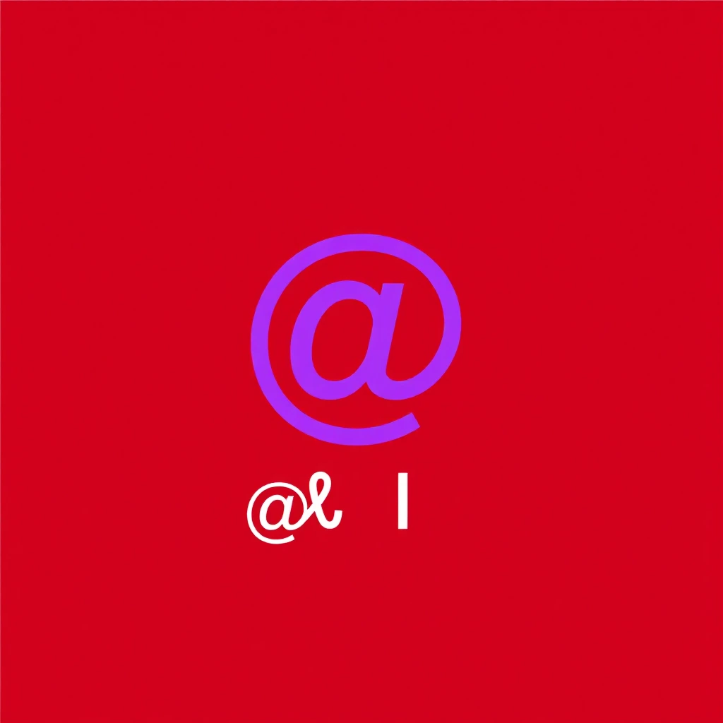 A minimal logo with a purple "@I" the at sign with a long end replicating a d symbol, morphed inside an infinity symbol. Below the logo, the text "@I" is written in a modern, sans-serif font. The logo is centered and has a negative space around it. The design follows the golden ratio and has a flat2d style. The background is red.