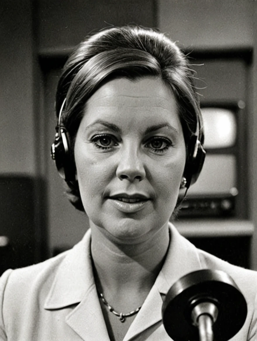 A female TV broadcaster from the 1960s