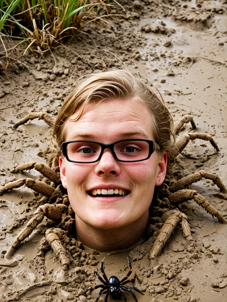 sinking in quicksand with large spiders crawling