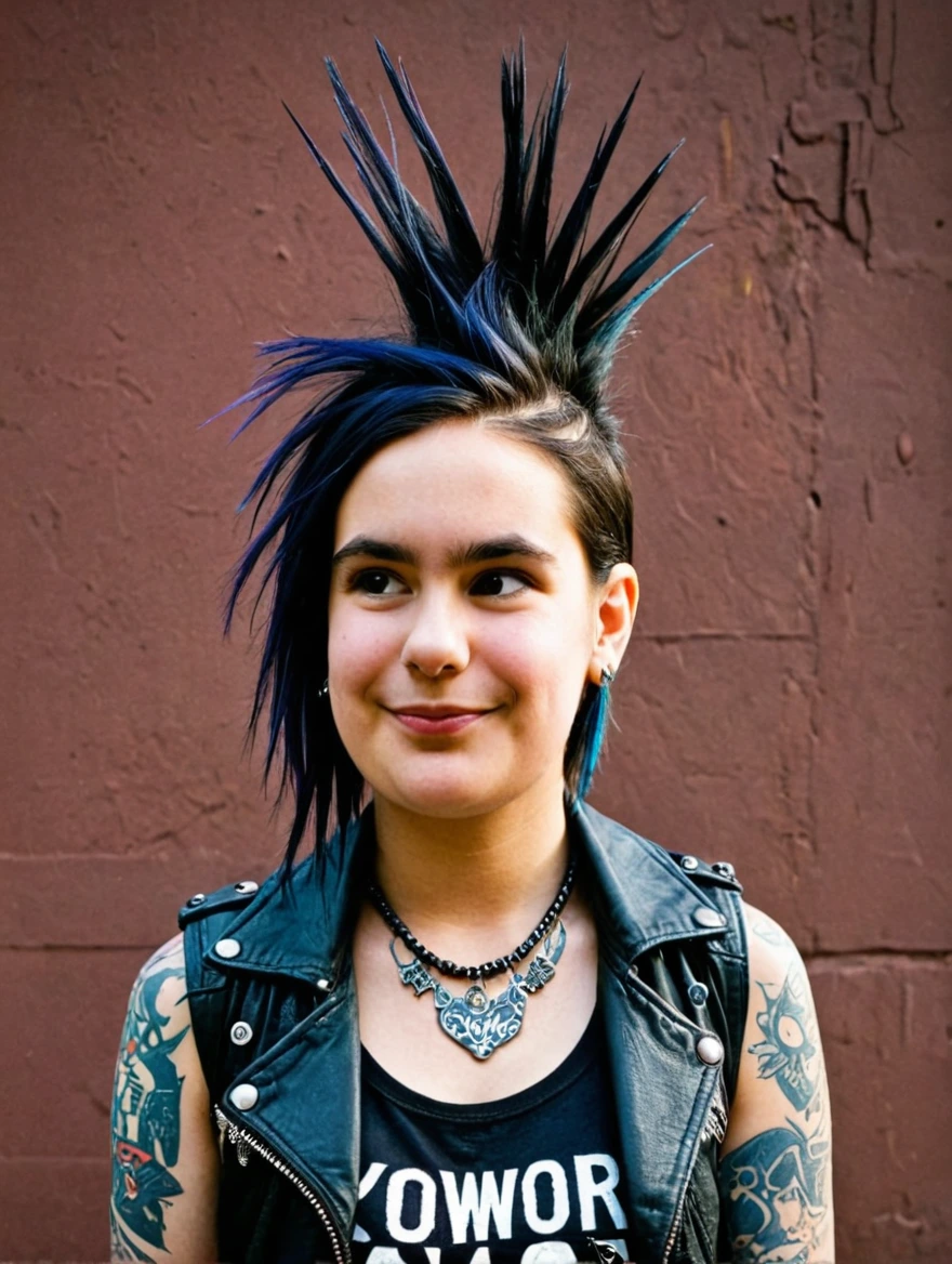 A female punk rocker with tattoos & a mohawk