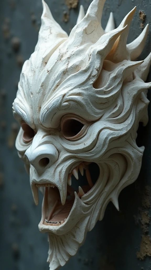 A creepy 3D digital mask with a white marble sculp…