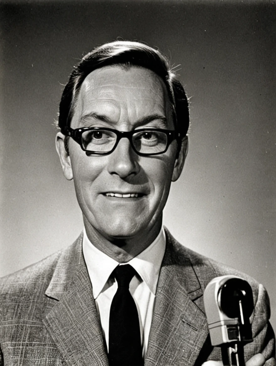 A male TV broadcaster from the 1960s