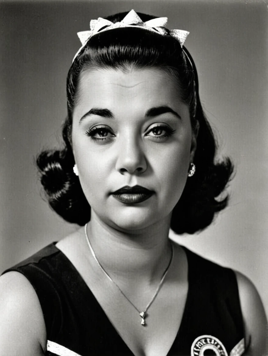 A female doo-wop cheerleader from the 1950s