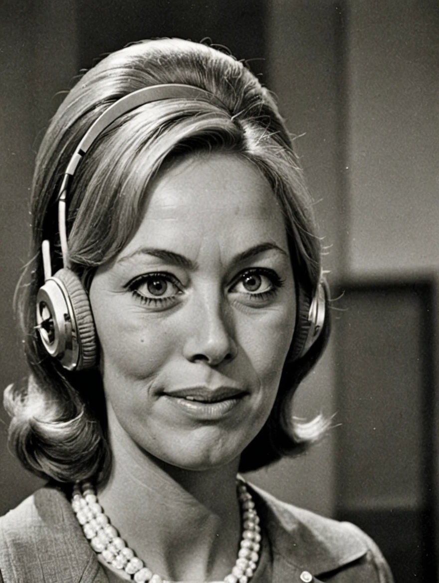 A female TV broadcaster from the 1960s