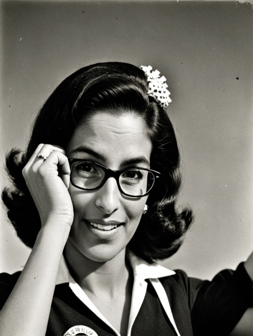 A female doo-wop cheerleader from the 1950s