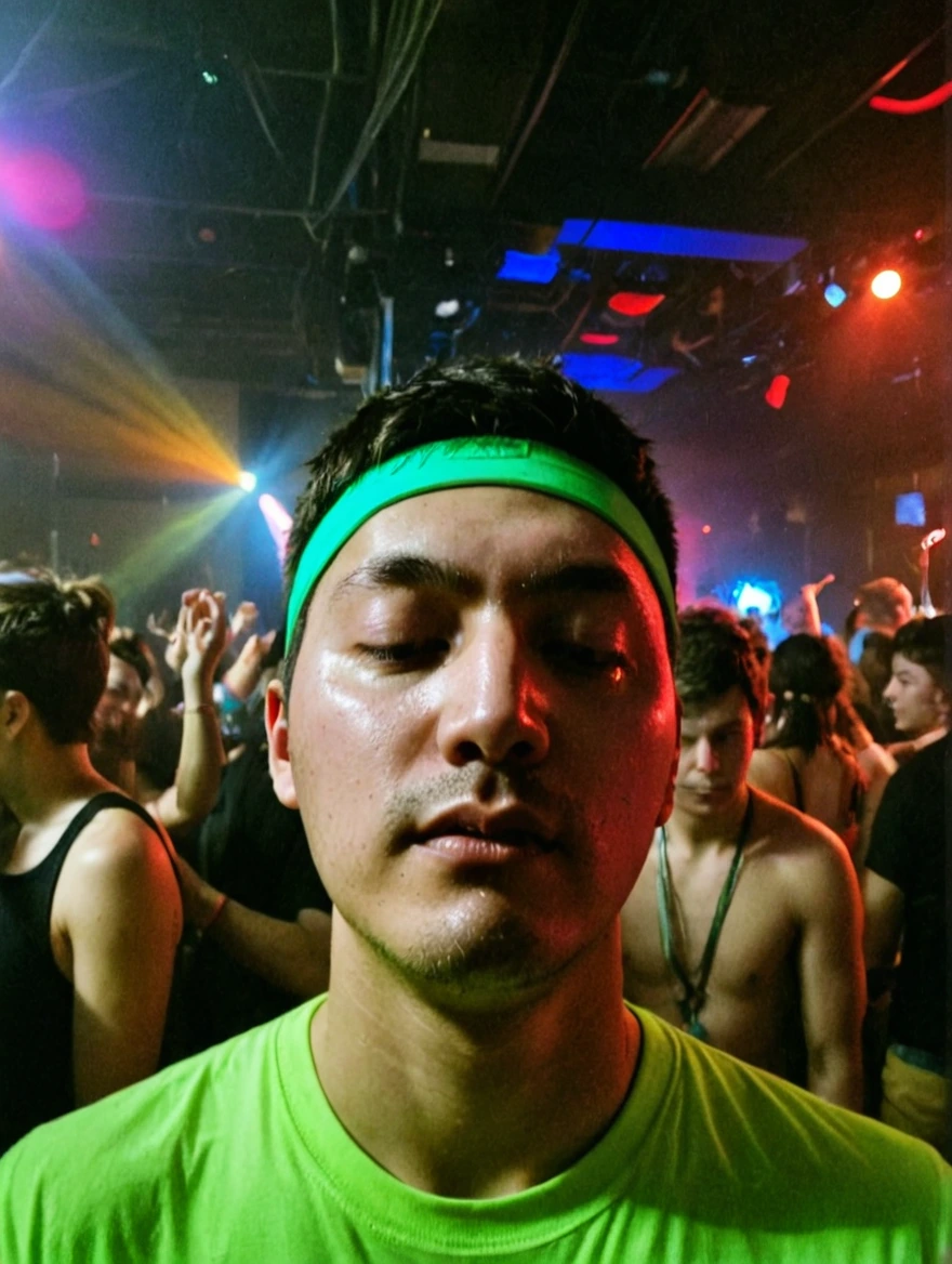 iPhone photo at a rave at 2am looking sweaty and tired