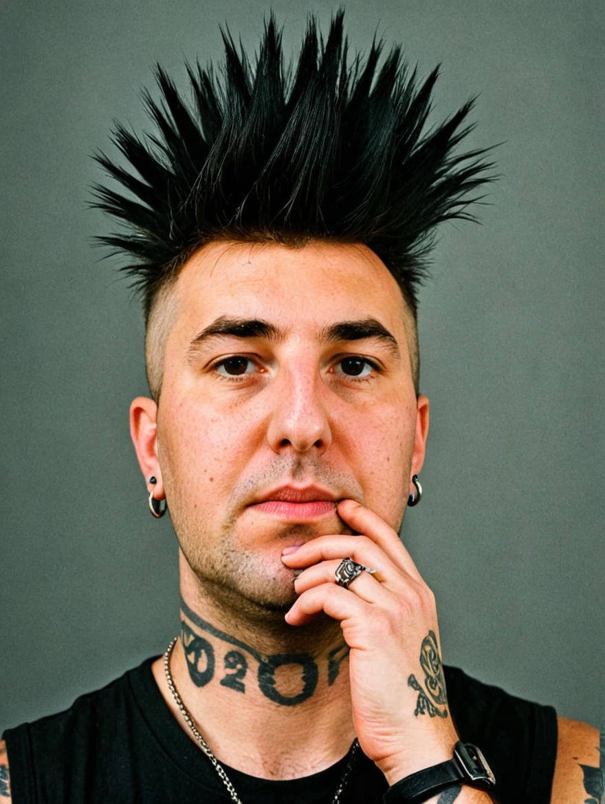 A male punk rocker with tattoos & a mohawk