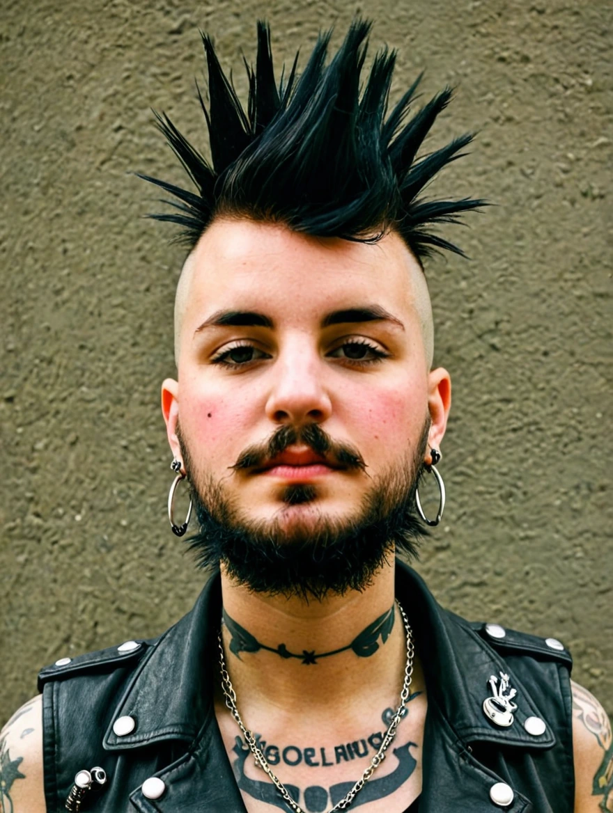 A female punk rocker with tattoos & a mohawk