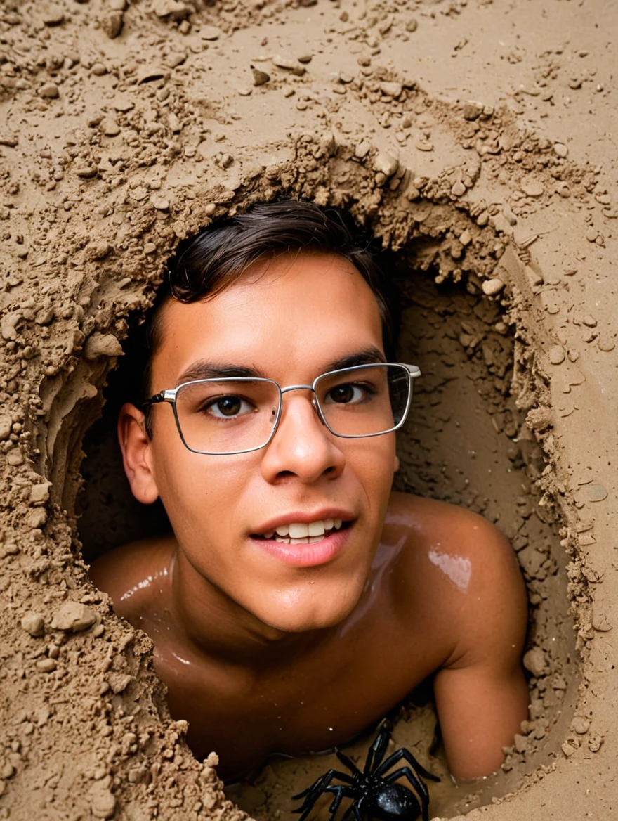 sinking in quicksand with large spiders crawling